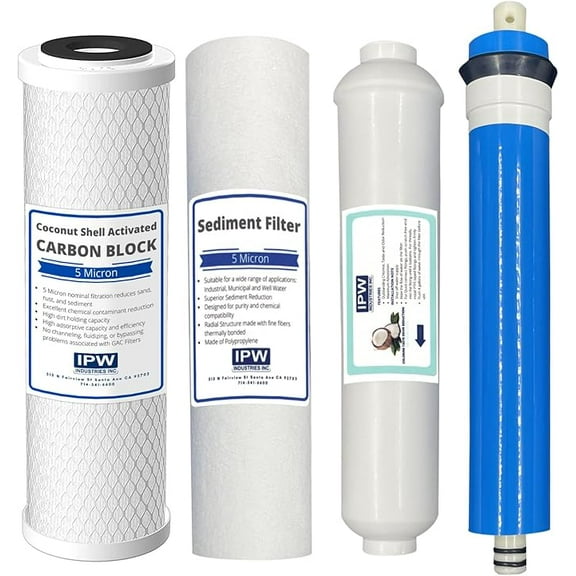 IPW Industries Inc. Compatible Filters for the Puroline PL-4000 Reverse Osmosis System Set of 4 w/ 50 GPD Membrane