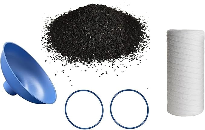 IPW Industries Inc. Compatible PC600-P Bulk Water Filter Catalytic Carbon Charcoal Replacement Media and Pre-Filter 5 Micron Sediment Replacement Filter w/O-Rings and Funnel