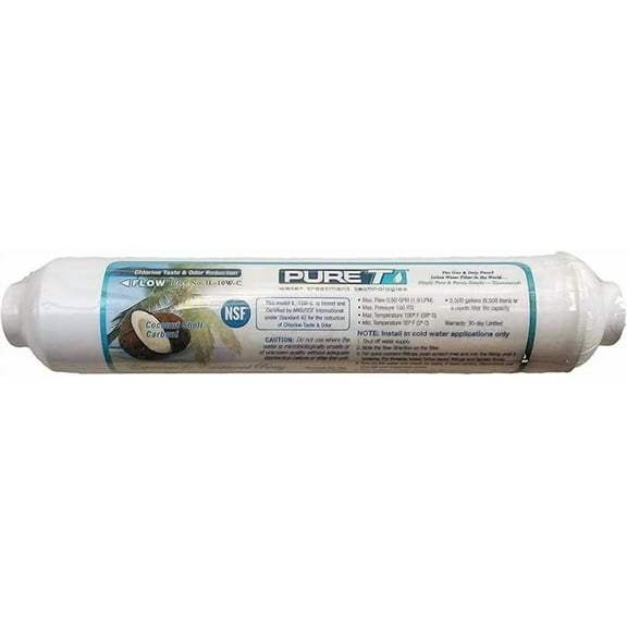 IPW Industries Inc.|Inline (IL-10W-C-38) Coconut Shell Activated Carbon Filter with 3/8" NPT Connections for Reverse Osmosis Water Filter System