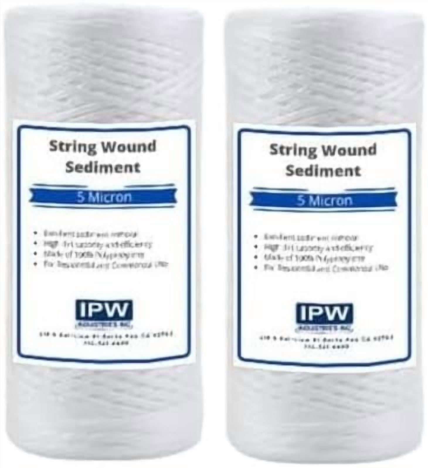IPW Industries Inc. (PC20-P) 10" x 4.5" Whole House Heavy Duty String Wound Sediment Pre-Filter 5 Micron (2 Pack)
