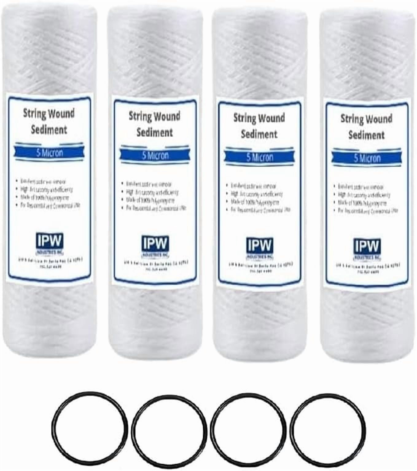 IPW Industries Inc. (PC40-20-P) 20" x 4.5" Whole House Heavy Duty String Wound Sediment Pre-Filter 5 Micron with O-Rings (4 Pack)