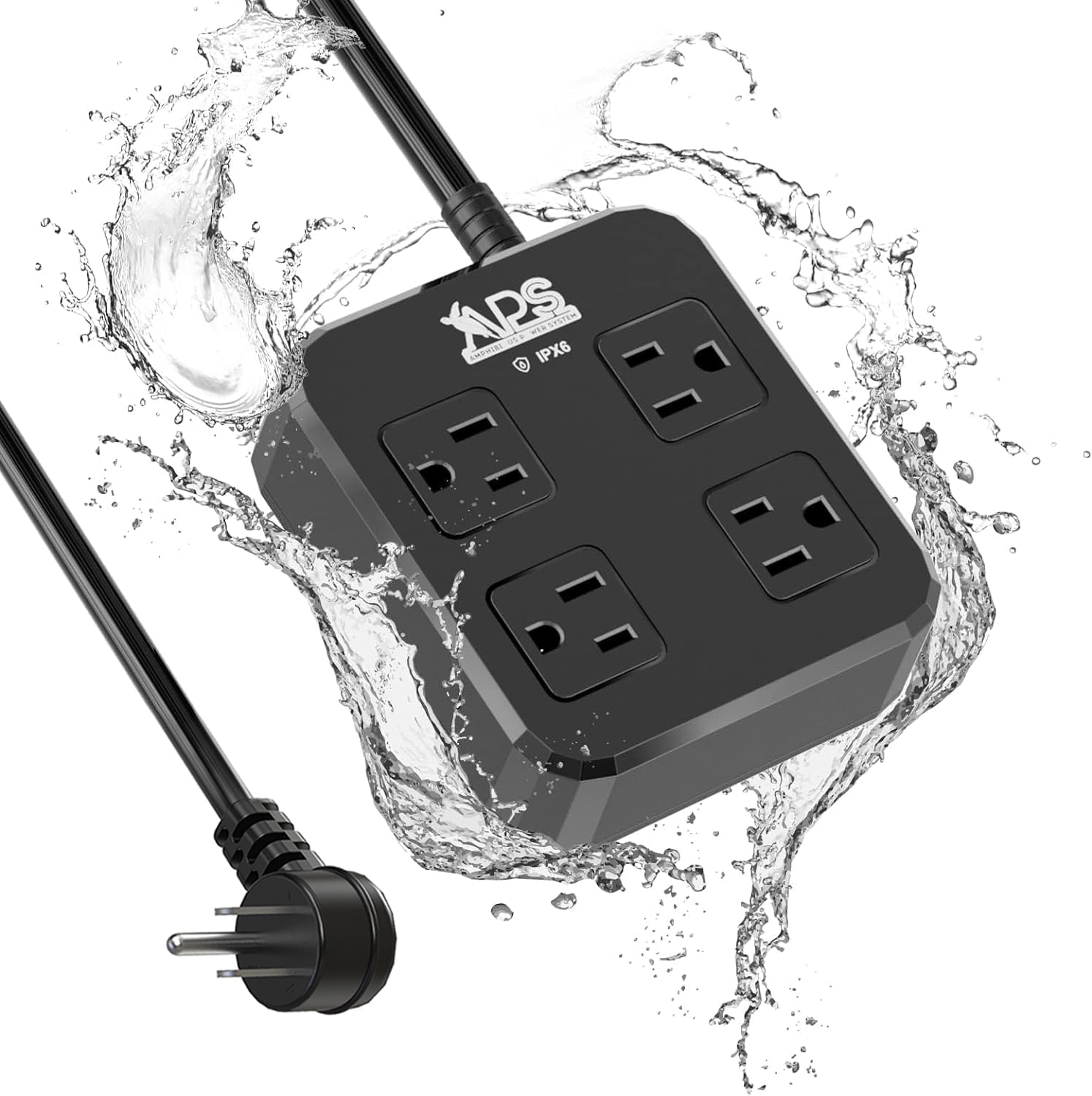 IPX6 Outdoor Power Strip Weatherproof, Waterproof Surge Protector with 4 Wide Outlet(6FT),Wall Mountable for Outside Decorations and More ETL Listed(Black)