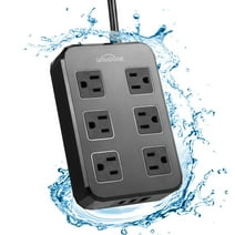 IPX6 Outdoor Power Strip Weatherproof, Waterproof Surge Protector with 6 Wide Outlet with 3 USB Ports, 6FT Long Extension Cord, Wall Mountable for Outside Decorations