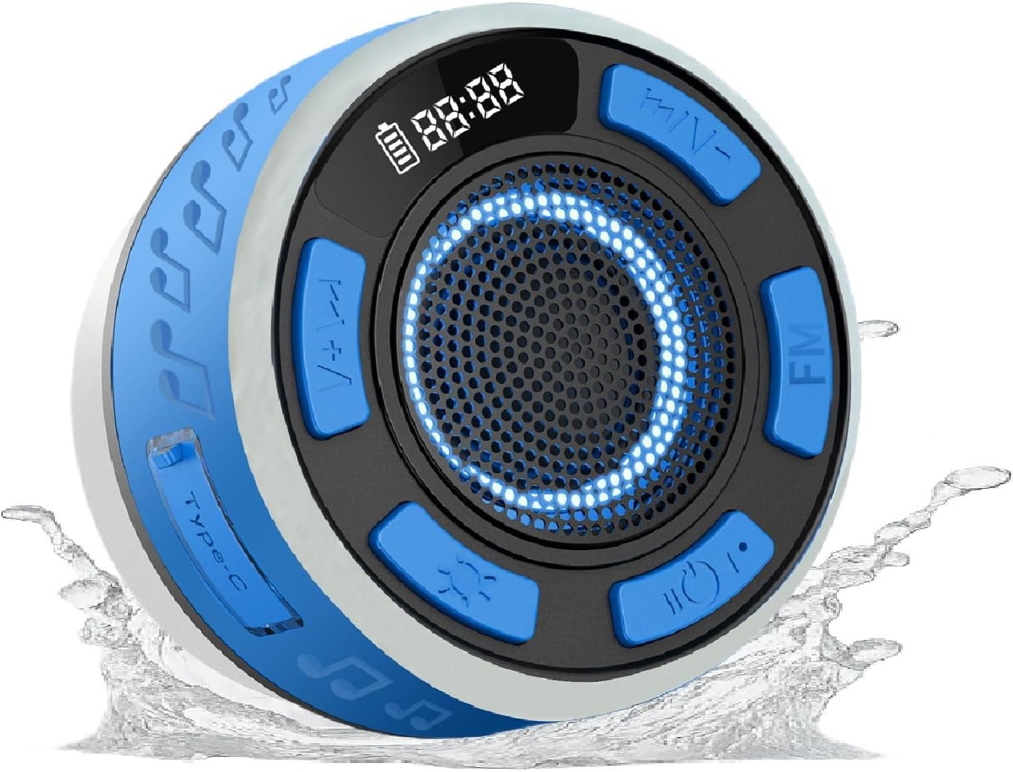 IPX6 Waterproof Shower Speaker with RGB Light & LED Display, Portable ...