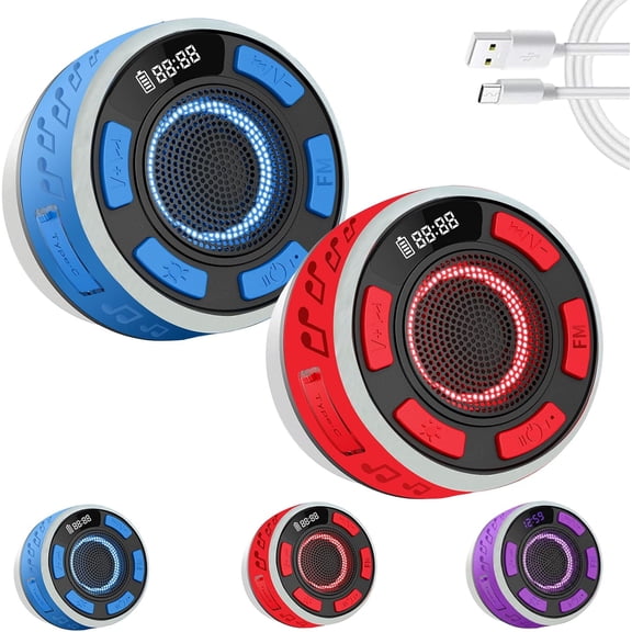 IPX6 Waterproof Shower Speaker with LED Clock Screen - Portable Bluetooth 5.3 Radio, RGB Lights, Suction Cup