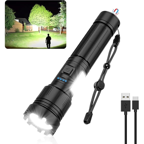 IPX6 Waterproof Tactical Pocket FlashlightsOutdoor Magnetic High Lumens LED Flash Light with COB Work Light,7 Modes for Emergency ,Camping ,Hiking