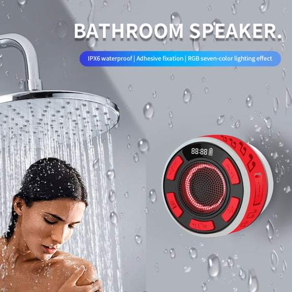 IPX7 Waterproof Bluetooth Speaker - RGB Light LED Display, Detachable Suction Cup, Clear Balanced Sound for Shower and Bathroom