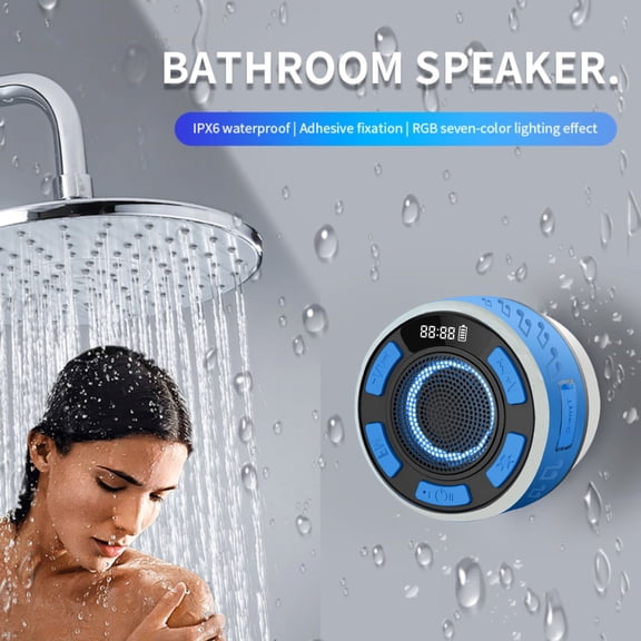 IPX7 Waterproof Bluetooth Speaker - RGB Light LED Display, Detachable Suction Cup, Clear Balanced Sound for Shower and Bathroom
