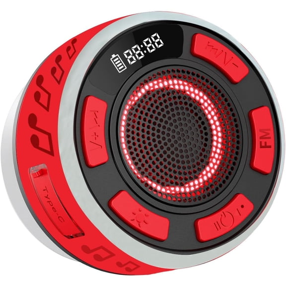 IPX7 Waterproof Shower Speaker with RGB Light & LED Display, Shower Speakers Bluetooth Waterproof, 360 Clear & Balanced Sound, Bluetooth Speaker for Bathroom, Pool, Beach & Outdoor