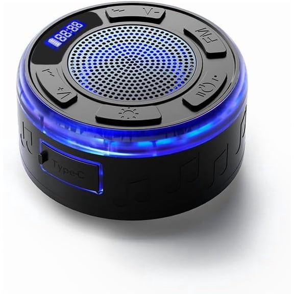 IPX7 Waterproof Shower Speaker with RGB Light & LED Display, Shower Speakers Bluetooth Waterproof, 360 Clear & Balanced Sound, Bluetooth Speaker for Bathroom, Pool, Beach & Outdoor