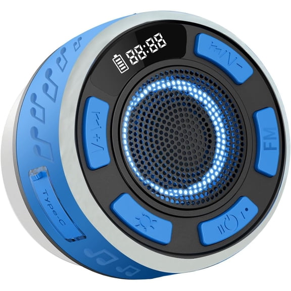 IPX7 Waterproof Shower Speaker with RGB Light & LED Display, Shower Speakers Bluetooth Waterproof, 360 Clear & Balanced Sound, Bluetooth Speaker for Bathroom, Pool, Beach & Outdoor