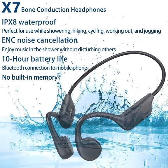 IPX8 Waterproof Bone Conduction Bluetooth Wireless Earphones Featuring HiFi Bass Stereo Sound Perfect for Showering Hiking Cycling Fitness and Jogging With ENC noise cancellation function(Black)
