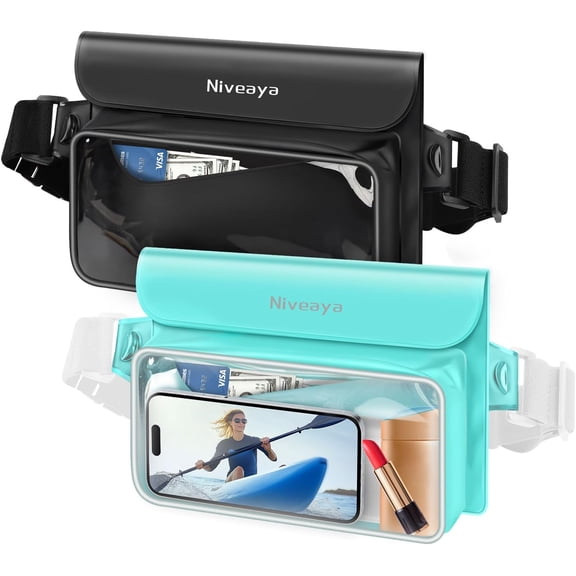 IPX8 Waterproof Fanny Pack - 2 Pack, Floating Dry Bag Pouch, Phone Waterproof Waist Pouch Dry Bag, Beach, Kayaking, Swimming, Boat Essentials, for iPhone 17/16/15/14/13/12 Pro Max up to 9.5"