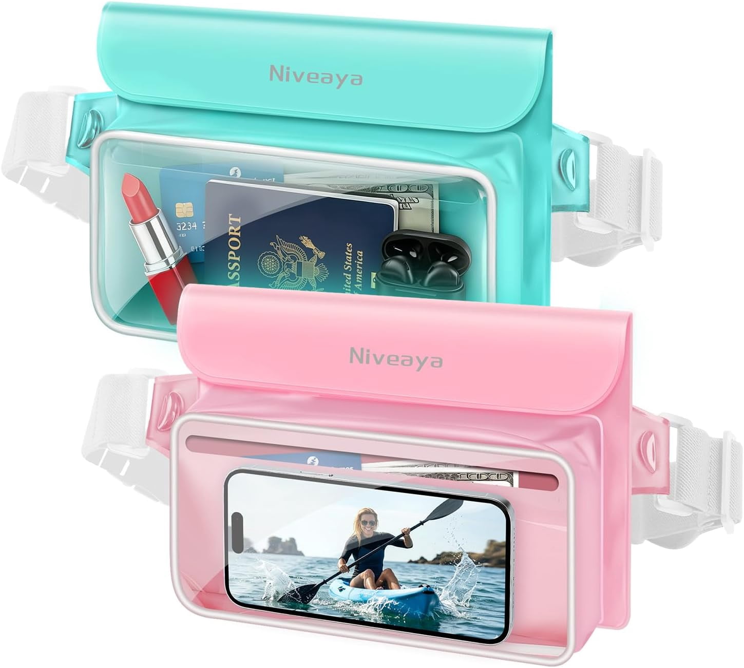 IPX8 Waterproof Fanny Pack for Men Women, Large Capacity Touch Screen Dry Bag Kayaking, Paddle Boarding, Waterpark & Swimming Essentials, Adjustable Waist Strap Pouch Cell Phone
