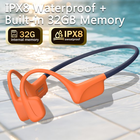 IPX8 Waterproof Open Ear Earbuds, Usable Underwater, 32GB Large Storage for Offline Music, Ear-Friendly Design Ensures Safety for Year-Round Water & Outdoor Sports