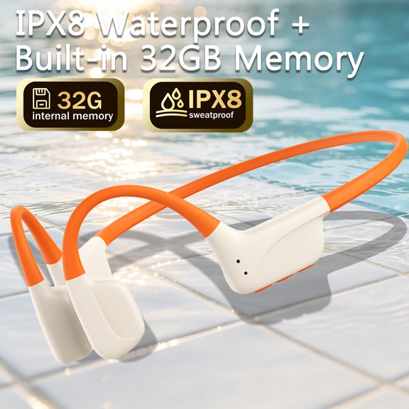 IPX8 Waterproof Open Ear Earbuds, Usable Underwater, 32GB Large Storage for Offline Music, Ear-Friendly Design Ensures Safety for Year-Round Water & Outdoor Sports