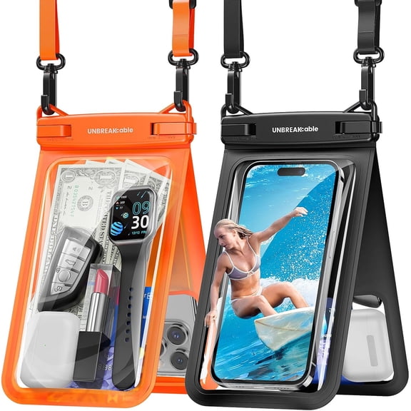 IPX8 Waterproof Phone Pouch 2-Pack, Double Space Case for iPhone 15 16 17 Pro Max up to 7", Cellphone Dry Bag with Lanyard Beach Kayak Cruise Travel Essentials