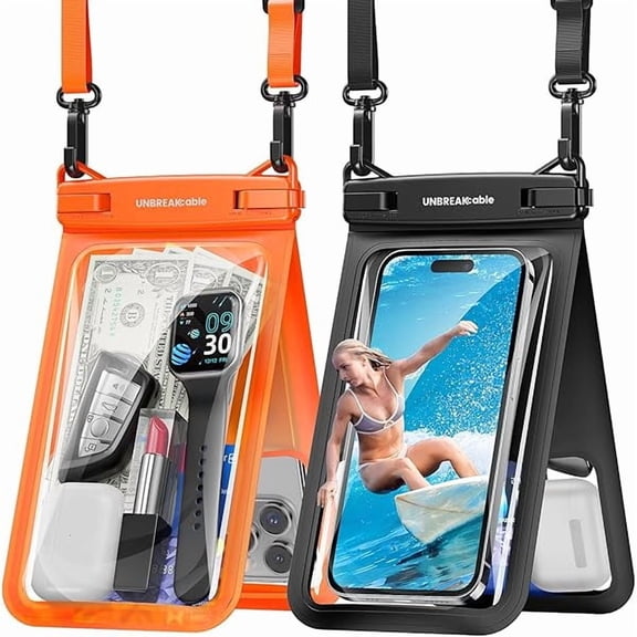 IPX8 Waterproof Phone Pouch 2-Pack, Double Space Waterproof Phone Case for iPhone 15 16 Pro Max up to 7", Cellphone Dry Bag with Lanyard for Vacation Beach Kayak Cruise Travel Essentials