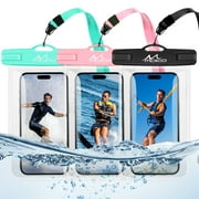 IPX8 Waterproof Phone Pouch, 3 Pack Cellphone Dry Bag Case Compatible with iPhone 14 13 12, Galaxy S21/S10, Note 10/9/8 Up to 7", Black/Green/Pink
