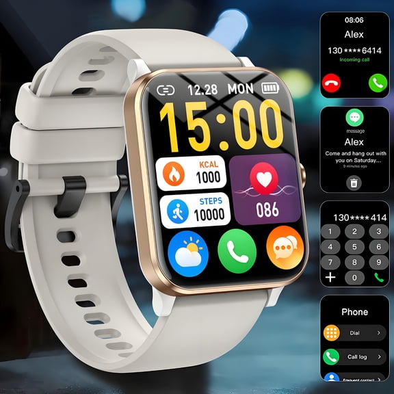 IPX8 Waterproof Smart Watch: 1.85" HD Touchscreen, Wireless Calling, Music Control, Fitness Tracker with Sports Modes for iPhone Android