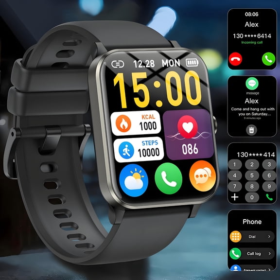 IPX8 Waterproof Smart Watch: 1.85" HD Touchscreen, Wireless Calling, Music Control, Fitness Tracker with Sports Modes for iPhone Android