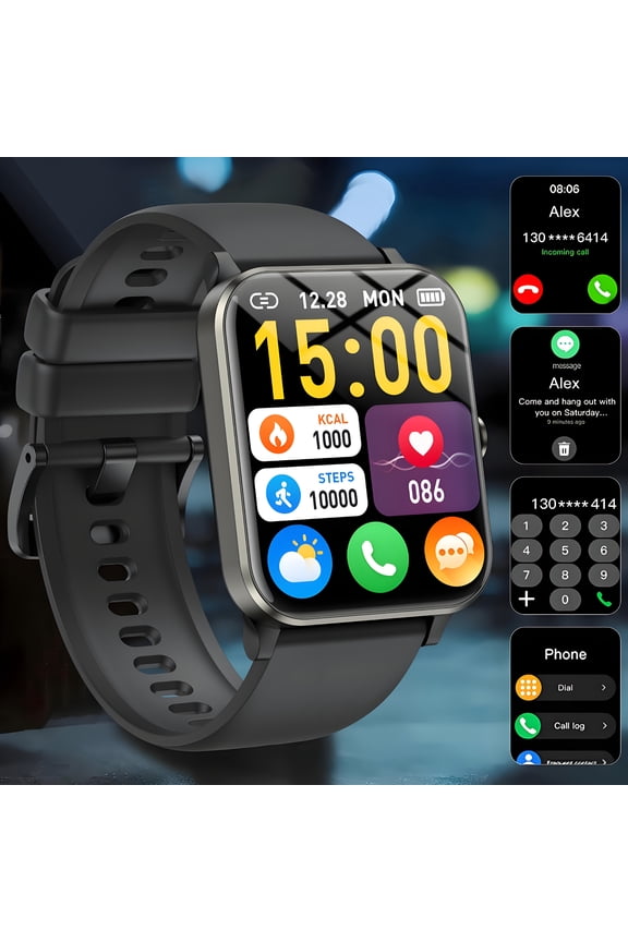 IPX8 Waterproof Smart Watch: 1.85" HD Touchscreen, Wireless Calling, Music Control, Fitness Tracker with Sports Modes for iPhone Android