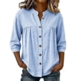 thumbnail image 1 of IPYUI Cotton Gauze Shirts for Women Stand Collar Gingham Blouse Plaid Striped Tops Empire Waist Tops Lightweight Tunic Loose Elbow Sleeve Gauze Shirts Boho Pullover V Neck Loose Fit Summer Outfits, 1 of 7