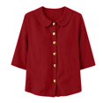 thumbnail image 1 of IPYUI Cotton Linen Tops for Women Peter Pan Collar Stylish Tops Flowy Clothes V Neck Tops Work Clothes for Women Peasant Blouses Plus Size Shirt Elegent Tops Gauze Shirts Boho Top, 1 of 8