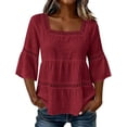 thumbnail image 1 of IPYUI Empire Waist Tops for Women Bell Sleeves Lace Trim Peplum Top Gauze Tops for Women Lightweight Fabric Square Neck Lightweight Breathable Peasant Work Clothes Boho Top Flowy Clothes Gauzy Tops, 1 of 9