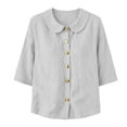 thumbnail image 1 of IPYUI Linen Button Down Shirt for Women Peter Pan Collar Gauzy Tops Lightweight Tops V Neck Tops Pullover Basic Tees Elbow Sleeve Three Quarter Sleeve Tops 3/4 Length Sleeve Tops Womens Tshirts, 1 of 8