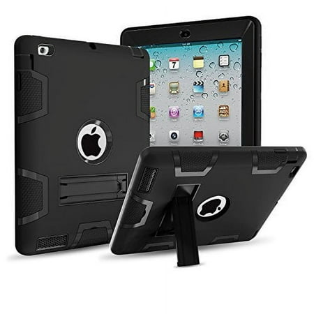 IPad 4/3/2 Case,Mignova Three dual Layer [Impact Protection][Shock Proof] Armor Defender Full Body Case for Apple iPad 4 Case,ipad 3 Case,ipad 2 Case Generation 9.7 inch (Black)