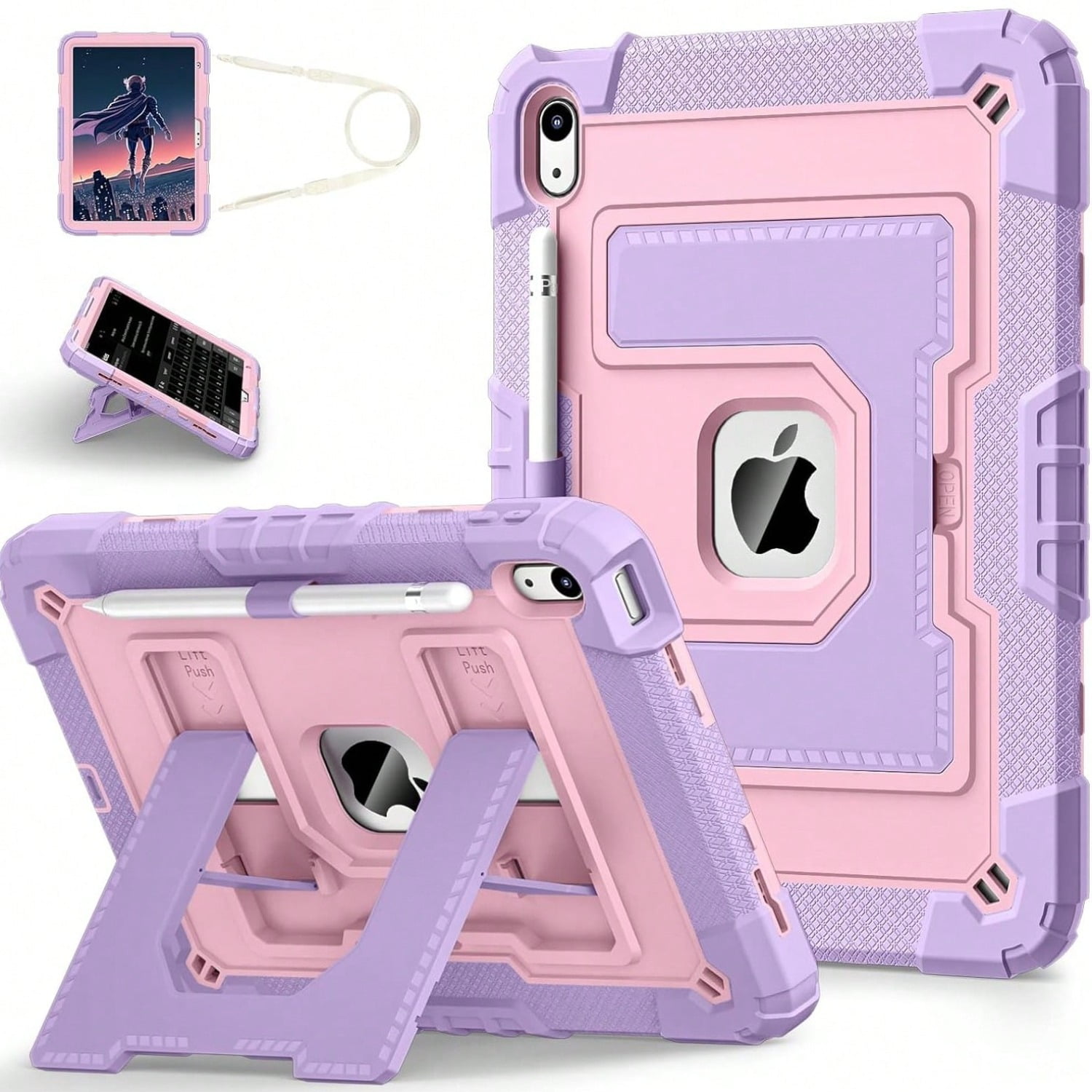For IPad (A16) 11th/10th Generation 2025/2022 Kids Friendly IPad Case 10th Generation With Shoulder Strap/Pencil Holder,Heavy Duty Shockproof Cover For I Pad (A16) 11th/10th Generation 2025/2022