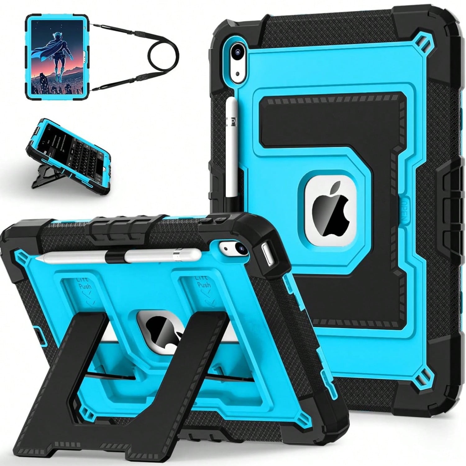 For IPad (A16) 11th/10th Generation 2025/2022 Kids Friendly IPad Case 10th Generation With Shoulder Strap/Pencil Holder,Heavy Duty Shockproof Cover For I Pad (A16) 11th/10th Generation 2025/2022/