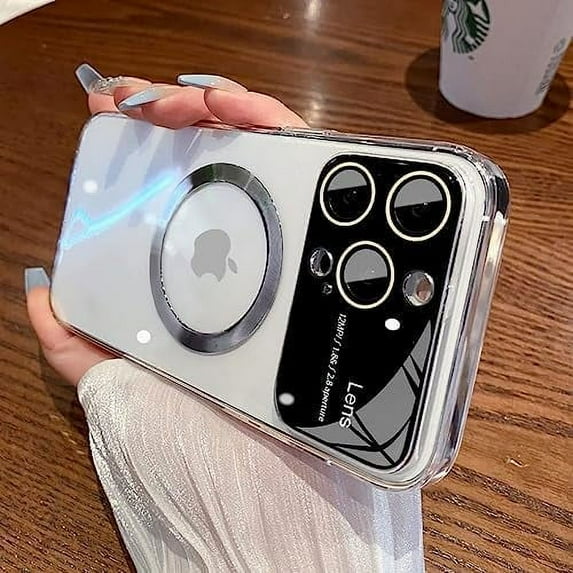 For IPhone 12 Pro Max Case ,Window Glass Lens Camera Protector, Logo View Compatible with Magsafe ,Magnetic Hard Transparent Phone Cases for IPhone 12 Pro Max 6.7 inch Slim Luxury Clear Cover (clear)