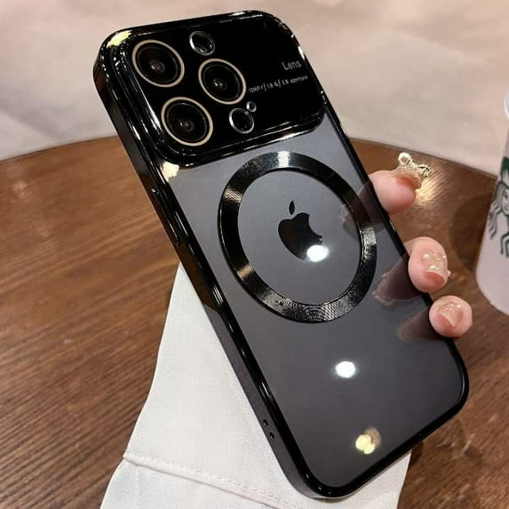 For IPhone 13 Pro Max Case ,Window Glass Lens Camera Protector, Logo View Compatible with Magsafe ,Magnetic Hard Transparent Phone Cases for IPhone 13 Pro Max 6.7 inch Slim Luxury Clear Cover (black)