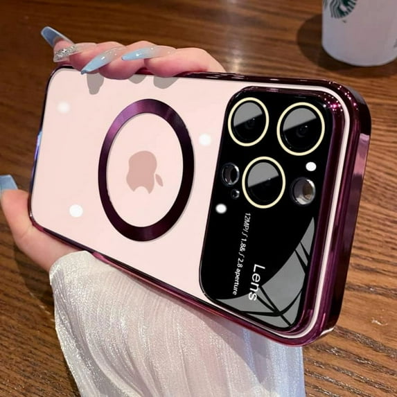 For IPhone 14 Pro Max Case ,Window Glass Lens Camera Protector, Logo View Compatible with Magsafe ,Magnetic Hard Transparent Phone Cases for IPhone 14 Pro Max Slim Luxury Clear Cover 6.7inch (Red)