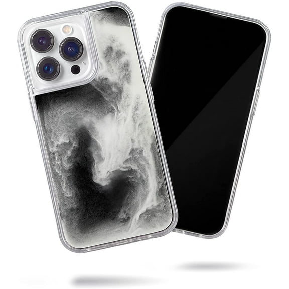 IPhone 14 and 13 pro max Luminous Fluorescent Black and Gray Liquid Quicksand Case That Glows In The Dark Fire Blue!