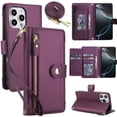 thumbnail image 1 of For IPhone 15 Pro Max 6.7-inch RFID Blocking Protective Purse Wallet Case For Women Men Multi-Card Slots Zipper Pocket Detachable Shoulder Strap And Wrist Strap,Shockproof Phone Case,Dark purple, 1 of 8