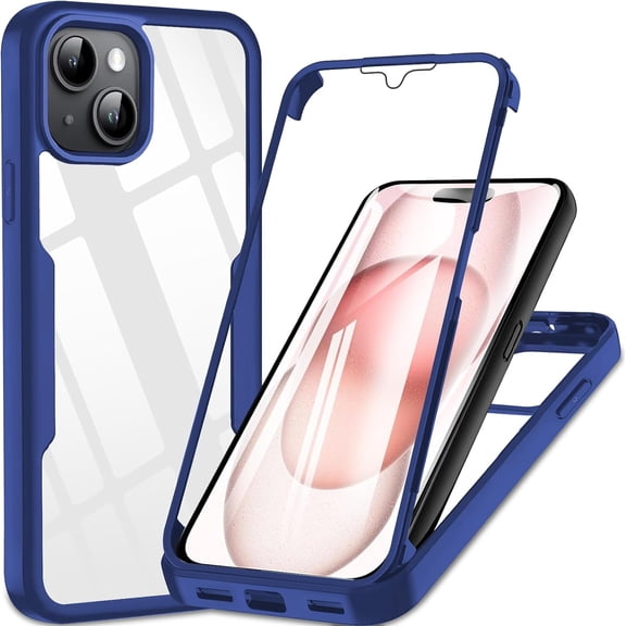 for IPhone 15 case Clear 360° Full Body Protective Shockproof Phone Case Cover for Apple IPhone 15 case Slilcone TPU Slim Thin for IPhone 15 phone case Front + Back Dual Layer Protection (Bluee)