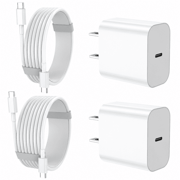 IPhone18 17 16 15 Charger, 2 Pack PD 20W Adapter Wall Fast Charger with 6&10ft White USB C Cable Compatible with iPhone18 17 16/15/ipad and more