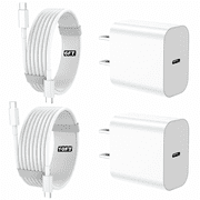 IPhone 17 16 15 Charger, 2 Pack PD 20W Adapter Wall Fast Charger with 6&10ft White USB C Cable Compatible with iPhone 17 16/15/ipad and more