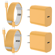 IPhone 17 16 15 Charger, 2 Pack PD 20W Adapter Wall Fast Charger with 6&10ft Yellow USB C Cable Compatible with iPhone 17/16/15/iPad
