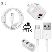 IPhone 17 16 15 Charger, PD 20W Adapter Wall Fast Charger with 2 Pack 3&3ft White USB A and USB C Cable Compatible with iPhone 17 16/15/ipad and more