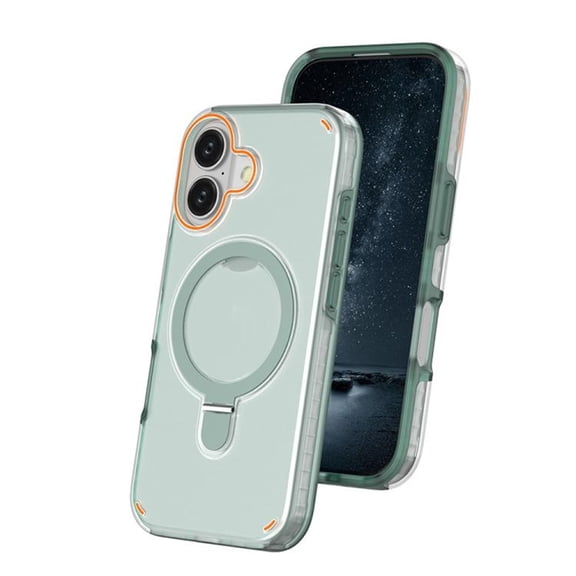 For IPhone 17 Case [Compatible With MagSafe] With Dazzle 2-in-1 Magnetic Metal Ring Rotation Bracket Shockproof Soft TPU Cover Case,Green,For iPhone 17