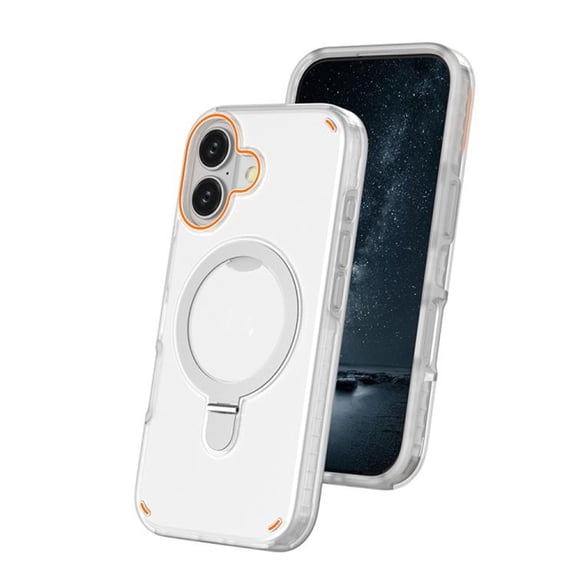 For IPhone 17 Case [Compatible With MagSafe] With Dazzle 2-in-1 Magnetic Metal Ring Rotation Bracket Shockproof Soft TPU Cover Case,Transparent,For iPhone 17