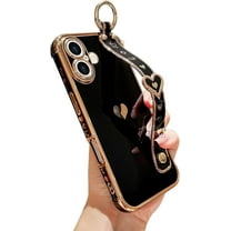 IPhone 17 Case with Strap for Women & Girls, Cute Love-Hearts Design, Wristband Kickstand, Luxury Plating Edge Protective Case (6.3")
