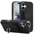 thumbnail image 1 of For IPhone 17 Phone Case Wallet With Elastic Concealed Buckle Flip Card Holder,PU Leather Metal Ring Buckle Holder Kickstand  Women Men Magnetic Cover,Black,For iPhone 17, 1 of 8