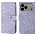thumbnail image 1 of For IPhone 17 Pro 6.3" Ethnic Wind Embossed Strong Magnetic Attachment/Closure, Card Slots/Pocket, PU Leather Flip Wallet Case ﻿,Purple,For iPhone 17 Pro, 1 of 7