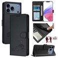 thumbnail image 1 of For IPhone 17 Pro 6.3" RFID Blocking Protective Purse Case Cat Embossed Strong Magnetic Attachment/Closure, Card Slots/Pocket, PU Leather Flip Wallet Case With Hanging Rope,Black,For iPhone 17 Pro, 1 of 7