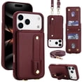 thumbnail image 1 of For IPhone 17 Pro Max Case  Premium PU Leather Wristband Holder With Multiple-Card Slots, Flip Wallet Phone Case With Detachable Crossbody,wine red,For iPhone 17 Pro Max, 1 of 8